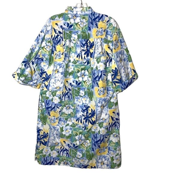 Models Coat Womens Lounge Dress Size 16 Floral Pure Cotton Snap Front Blue Green - Picture 13 of 13